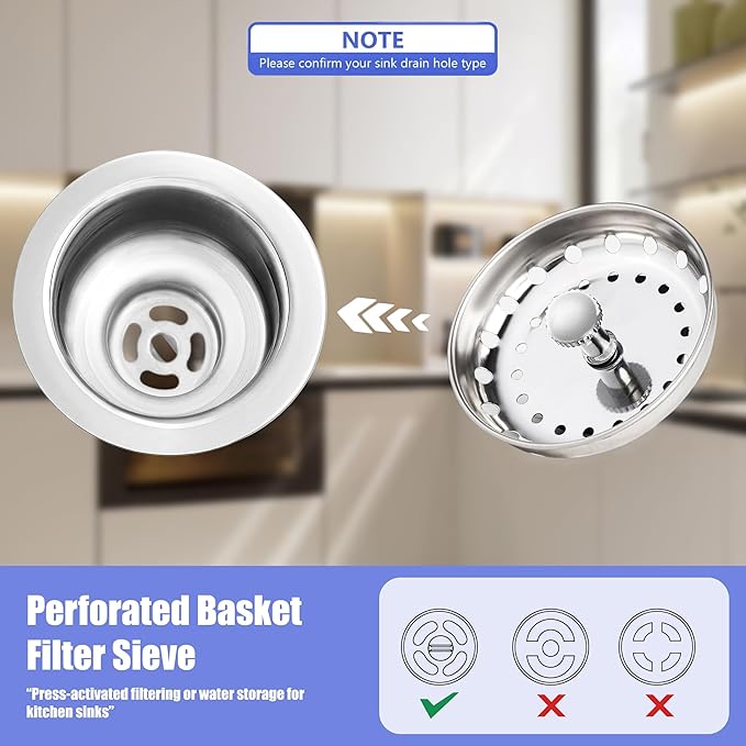 RQYEKDO 3-Pack Kitchen Sink Drain Strainer Stopper Set, Universal Anti-Clogging Stainless Steel Garbage Disposal Plug with Handle