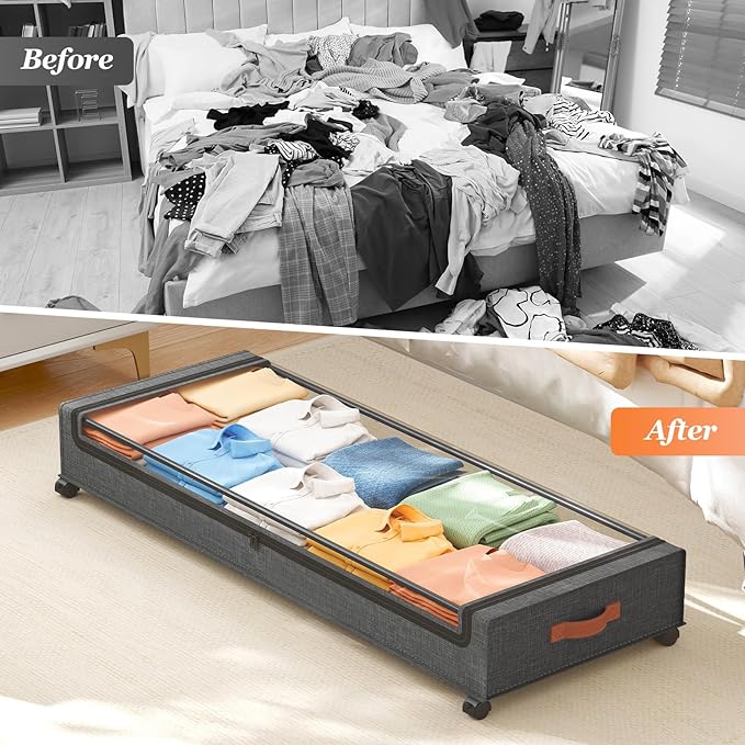 Under Bed Storage with Wheels 2 Pack, Hemp Grey