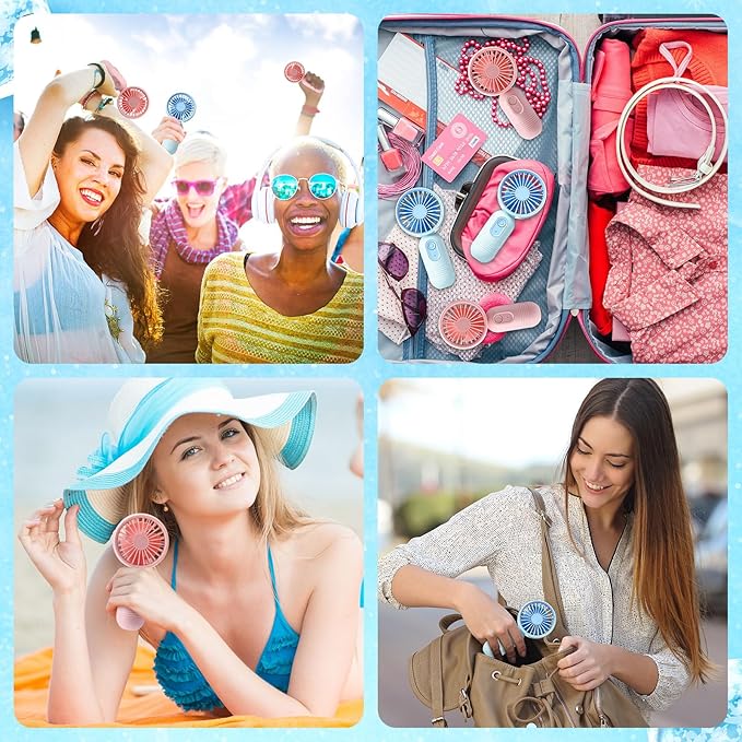 Rossesay 6 Pcs Mini Portable Fan Bulk Cute Handheld Lightweight Small Little Personal Hand Eyelash Fan 3 Speeds USB Rechargeable for Women Men Indoor Outdoor Makeup Travel (Pink and Blue)