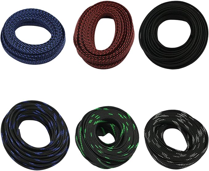 30ft PET Expandable Sleeving Wire Cable Sleeve (1/6", Steel Blue&Black)