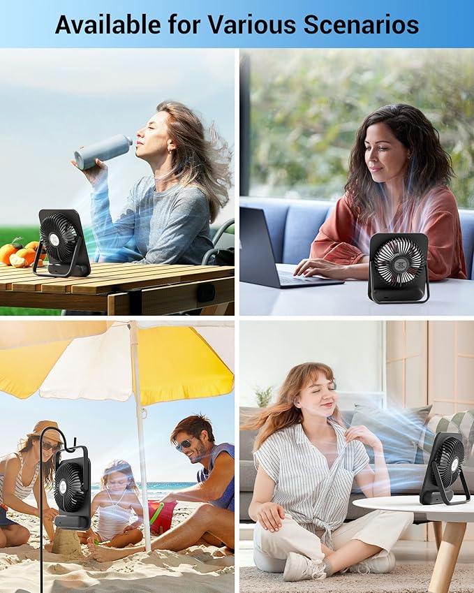 WHATOOK Desk Fan 2 Pack: 100 Speeds Stepless Control 5000mAh Battery Operated Portable Fan, Rechargeable Table Fan for Cruise Ship Essentials, Gift for Couples, Dorm, Office, Bedroom(Black and Black)