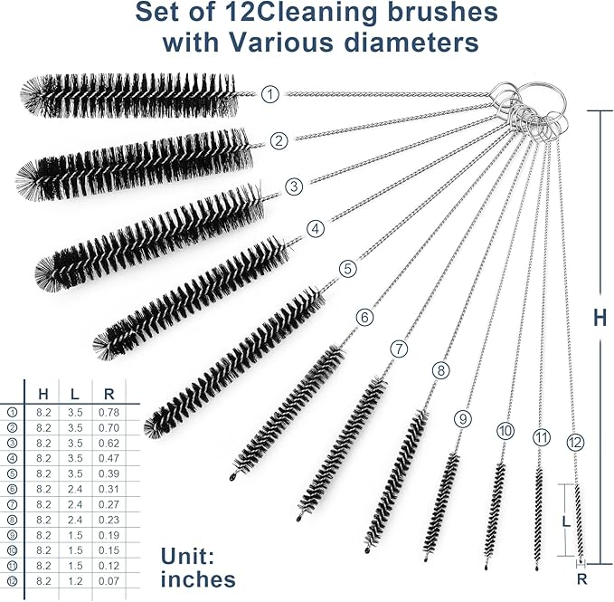 Straw Cleaner Brushes Sets, 12 Pieces 8.2 Inch Botthle Cleaning Brush and Nylon Tube Brush Brush Kit for Sippy Cup, Tumbler, Water Bottle