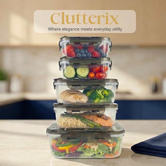 BPA-Free Plastic Airtight Food Storage Containers with Vented Lids, 5-Pack Assorted Sizes (2Ć1.7, 2Ć3.4 & 1Ć5.9 Cups) for Meal Prep and Leftovers