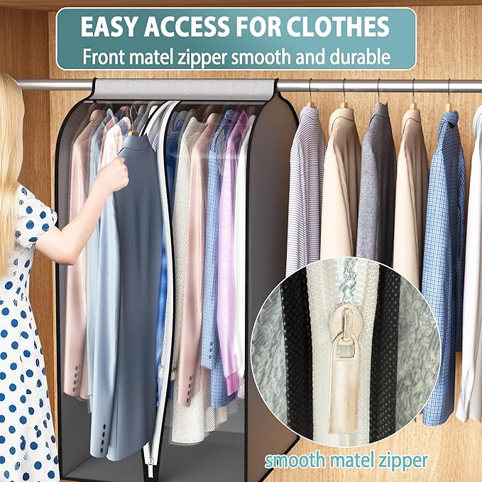 Liuoud 22” Gusseted Garment Bags for Hanging Clothes, Large Clear Window Clothes Cover for Closet Storage, Wardrobe Coat Protector for Suit, Shirt Bottom Enclosed, 2 Pack, 32” Long