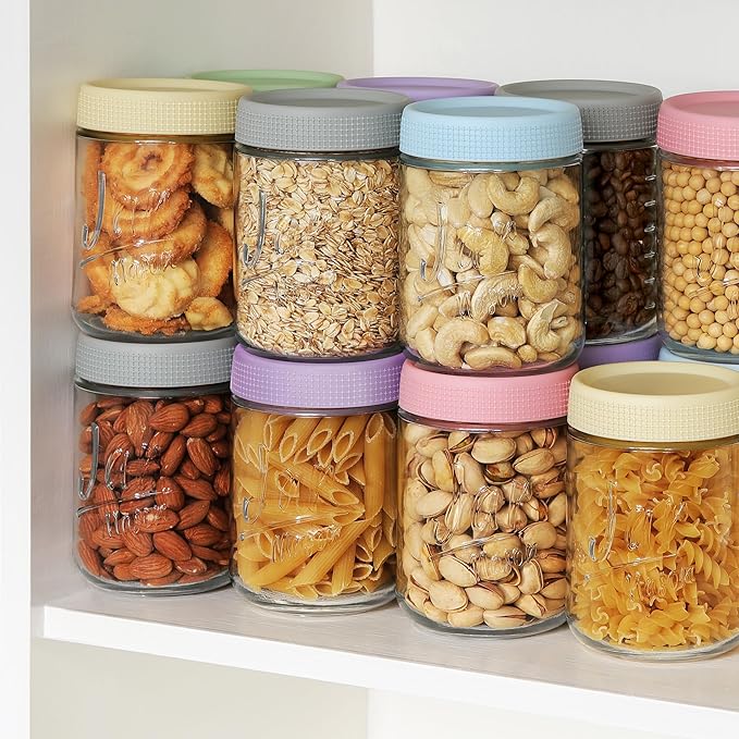 Xyptorix 6-Pack 16oz Overnight Oats Containers with Airtight Lids - Glass Mason Jars with Measurement Marks for Yogurt, Meal Prep & Chia Pudding, Stackable & Leakproof