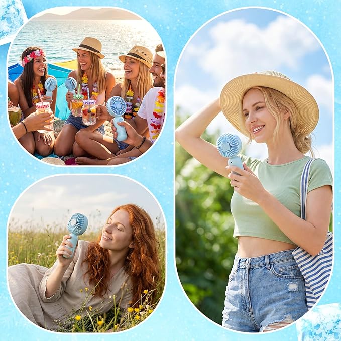 Rossesay 36 Pcs Mini Portable Fan Bulk Cute Handheld Lightweight Small Little Personal Hand Eyelash Fan 3 Speeds USB Rechargeable for Women Men Indoor Outdoor Makeup Travel (Blue)
