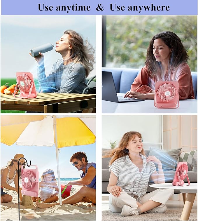 WHATOOK Desk Fan 2 Pack: 100 Speeds Stepless Control 5000mAh Battery Operated Portable Fan, Rechargeable Table Fan for Cruise Ship Essentials, Gift for Couples, Dorm, Office, Bedroom(Pink and Purple)
