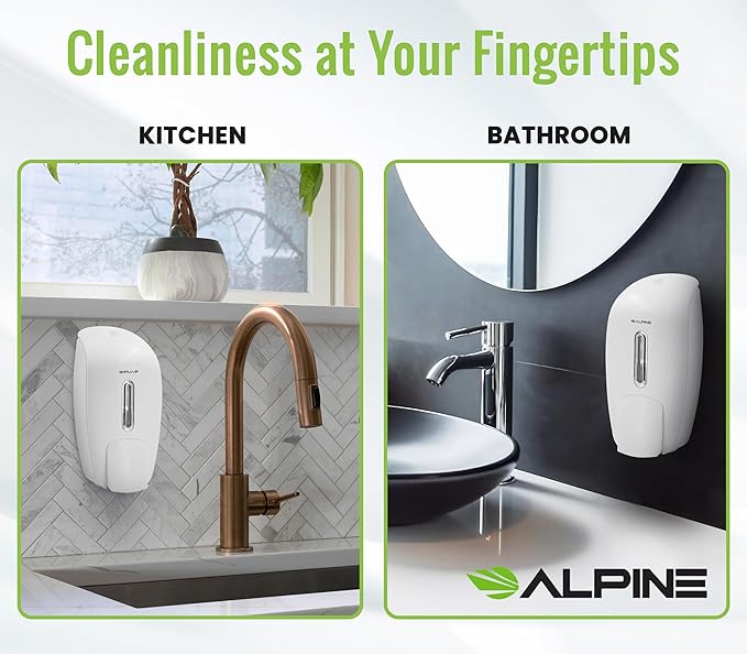 Alpine Manual Soap Dispenser Wall Mount - Commercial Soap Dispenser Wall Mounted for Liquid Soap & Hand Sanitizer in Bathroom, Kitchen, Refillable Large 800 ml Capacity (White)
