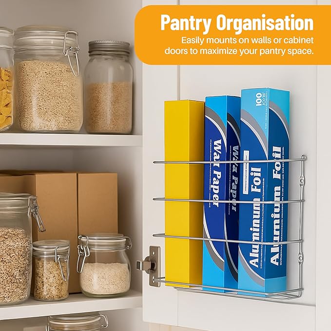 Kitchen Wrap Organizer, 2 Pack, Hold up to 4 Plastic, Foil, Plastic Coated Metal