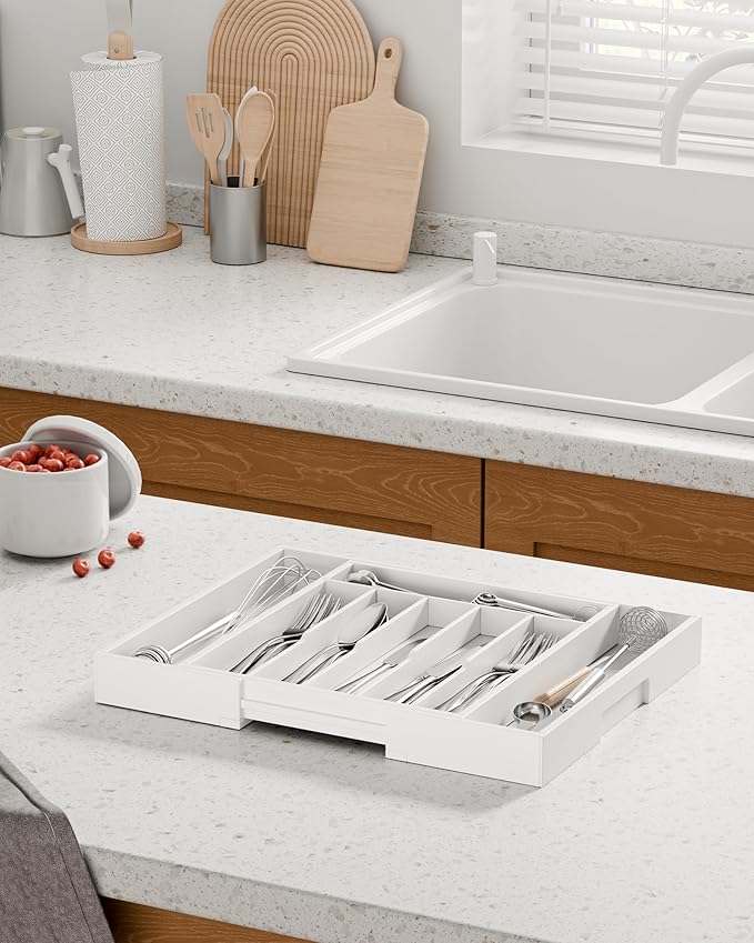 Kitsure Silverware Organizer - Expandable Bamboo Kitchen Drawer Organizer for Cooking Utensils and Cutlery