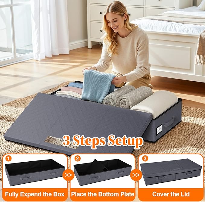 Under Bed Storage Containers with Lids, 3 Pack, Grey