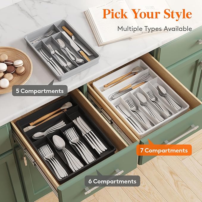 Lifewit Silverware Drawer Organizer Tray, Plastic Cutlery Storage for Kitchen, Flatware and Utensil Holder Divider for Spoons Forks Knives Tableware