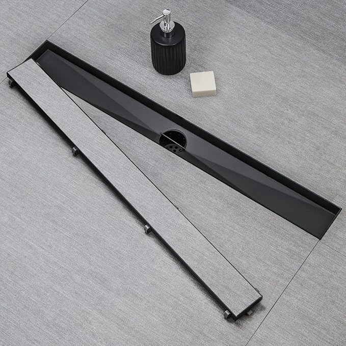 SaniteModar Linear Shower Drain,Black Shower Drain 32 inch with Flat and Tile Insert 2 in 1 Panel