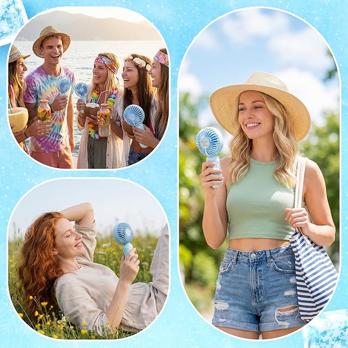 Rossesay 48 Pcs Mini Portable Fan Bulk Cute Handheld Lightweight Small Little Personal Hand Eyelash Fan 3 Speeds USB Rechargeable for Women Men Indoor Outdoor Makeup Travel (Blue)