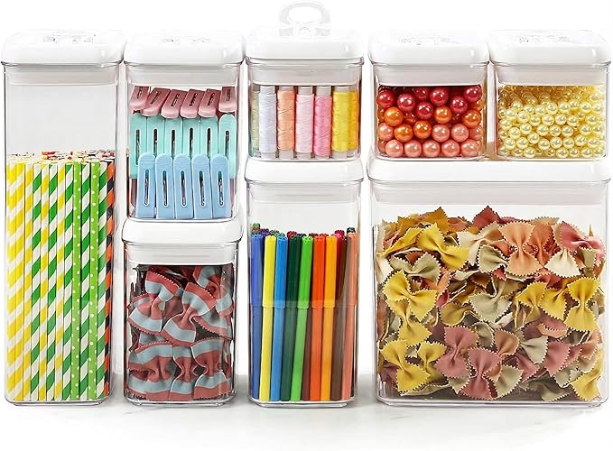 Felli Flip Tite Storage Container with Lid 4" RECTANGULAR Air Tight Ring Flip Top, Stackable Acrylic Canister for Kitchen Counter Pantry