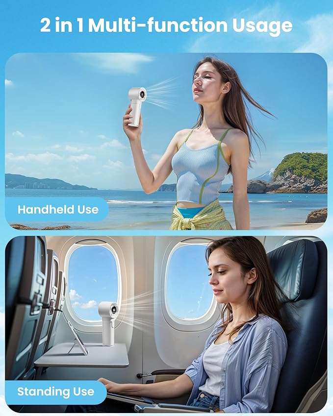 Gaiatop Portable Handheld Turbo Fan, 1-100 Adjustable High Speeds, 3-20Hrs Cooling Times, 4800mAh USB Rechargeable Portable Small Hand Fans with Lanyard for Outdoor, Travel, Home, Make Up, White