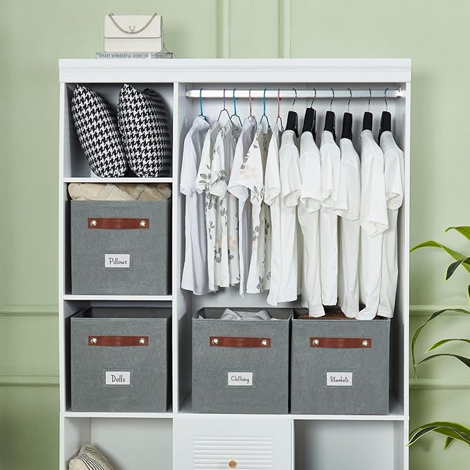 Storage Bins, Cube Storage Bin with Labels, 11" / 6pcs, Texture Grey