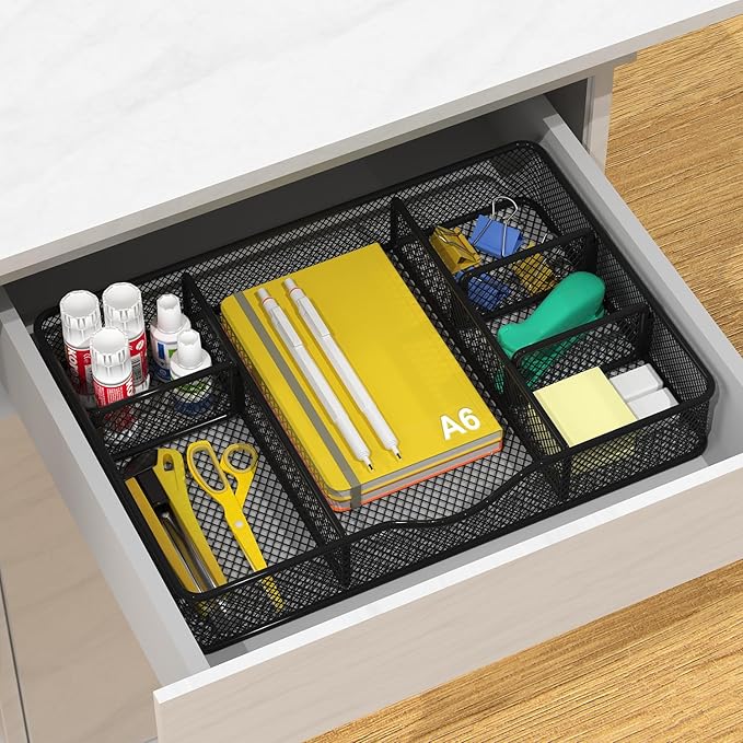 Desk Drawer Organizer Tray, Metal Mesh Drawer Organizer for Office & Home