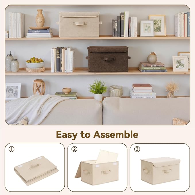 GRANNY SAYS Stoarge Basket with Lid, Decorative Storage Boxes, Closet Storage Bins for Clothes, Collapsible Stackable Organization, Khaki&Brown, 2-Pack