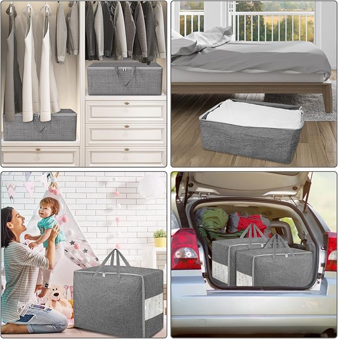 105L Extra Large Storage Bags, Folding Moving Comforter Blanket Storage Bags Closet Organizers and Storage Containers for Clothes with Strong
