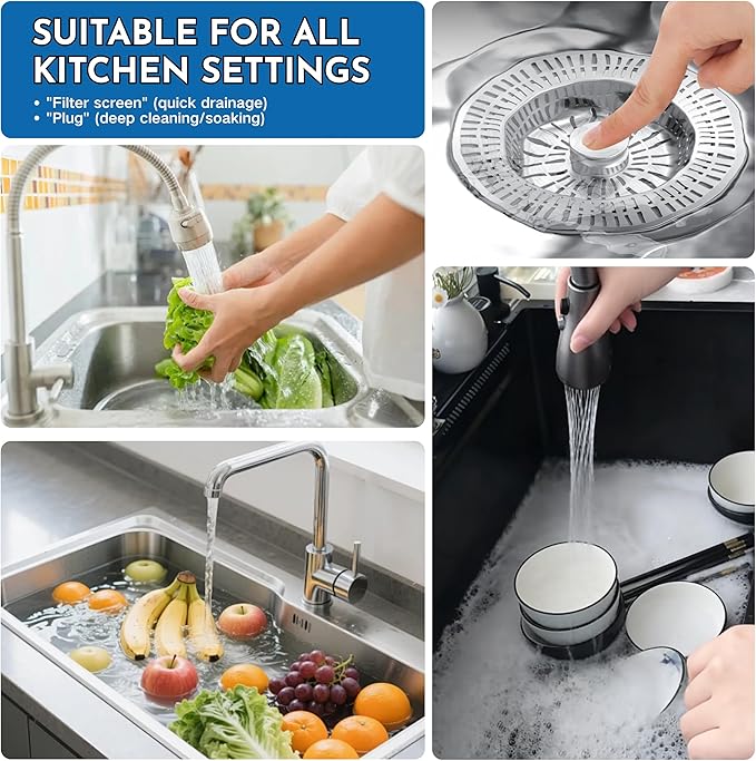 Kitchen Sink Stopper and Drain Strainer, Universal Kitchen Sink Drain Stopper Combo