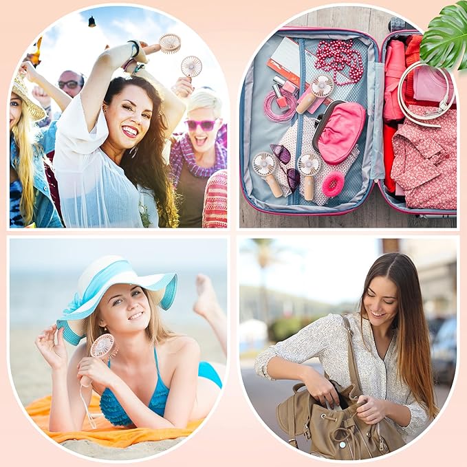 Rossesay 12 Pack Mini Portable Handheld Fan Bulk for Travel 3 Speeds, Rechargeable USB Battery Operated, Small Personal Eyelash Fans for Women Outdoor(Pink,Simple Style)