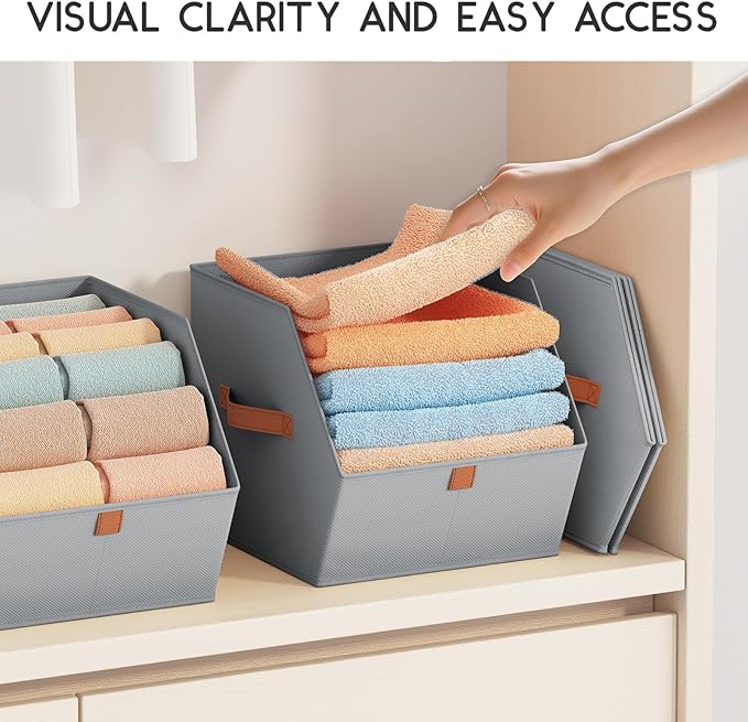 Homsorout Fabric Closet Storage Cubes - 4 Pack Square Storage Bins with Dual Handles for Clothes, Towels, Toys, Cube Storage Organizers for Bedroom