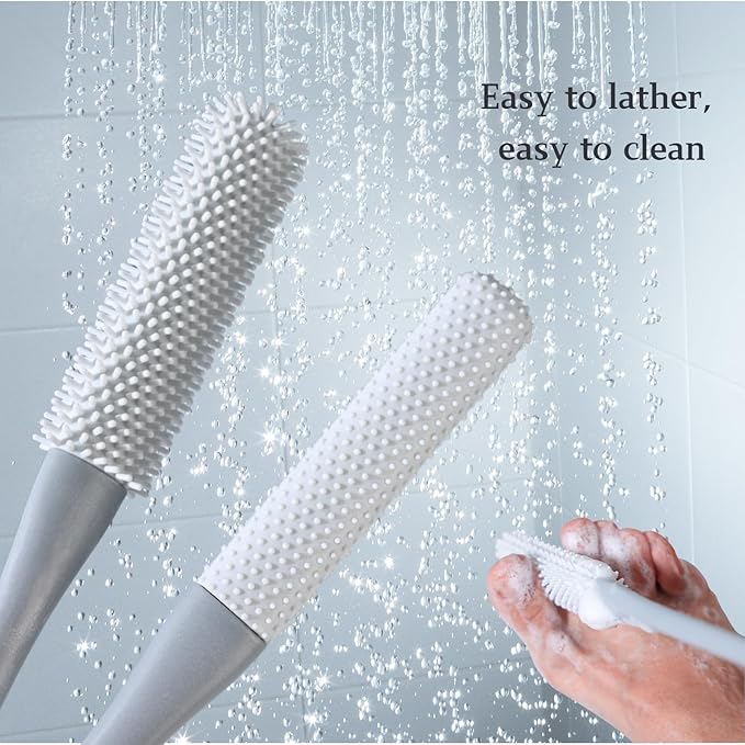 Toe Cleaning Brush with 15.7" Long Handle,Shower Foot Scrubber,No Bending, Ideal for Seniors, Expecting Mothers, Men & Women | Foot Scrubber & Anti-Itch Exfoliating Brush (2 Pack) (Pink)