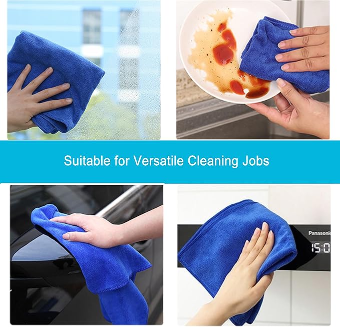 Microfiber Cloth 6Pack Cleaning Rags Absorbant Lint Free Cloth for House, Kitchen, Car, Glass, Stainless Steel, Window, Boat Cleaner-12''x 12''-Blue
