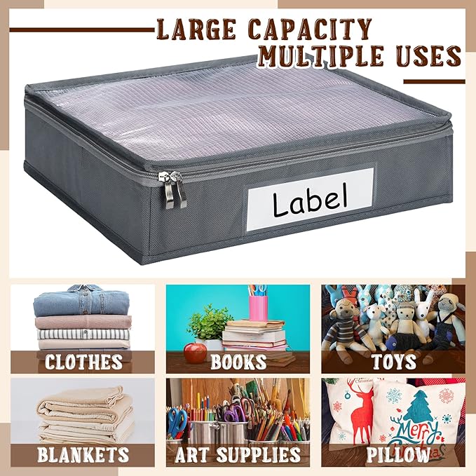 6 Pcs 14 x 12 x 3 Inch Sweater Storage Bags Easy Gliding Zippered Sweater, Gray