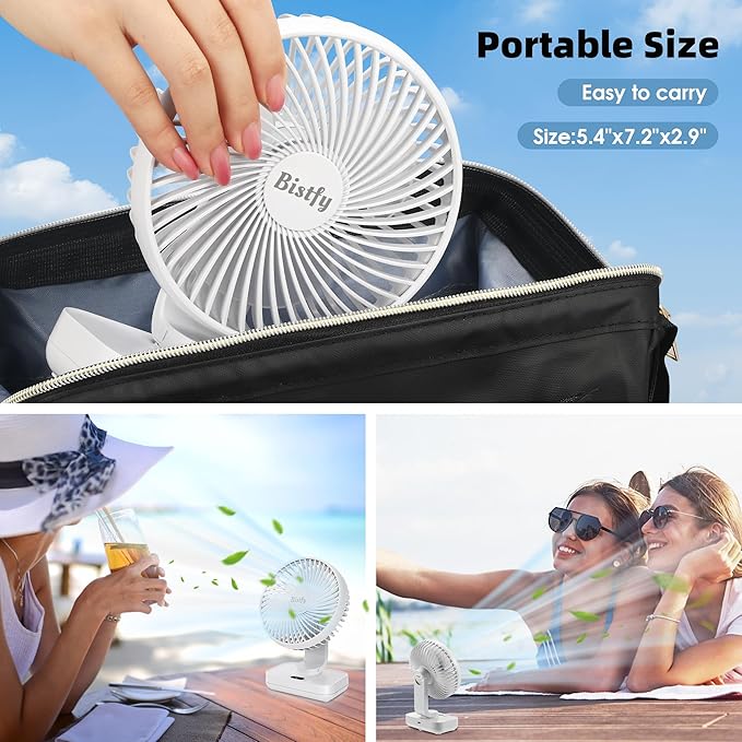 Desk Fan 5.5'' Small Fan Ultra-Silent, 120° Oscillating, 90° Adjustable Head Tilt, with Digital Display 4 Speed Portable USB Rechargeable Table Fan Ideal for Home, Bedroom, Office (White)