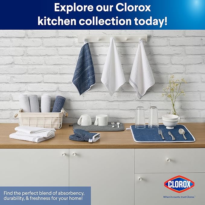 CLOROX Ribbed Bar Mops - 100% Cotton Quick Dry Extra Large Dishcloths - Absorbent Multipurpose Cleaning Cloths for Restaurants, Kitchen, Bathroom, Hotel - 16" x 19" - White 12 Pack