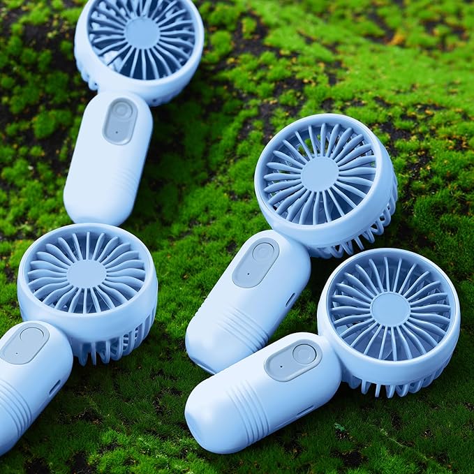 Rossesay 6 Pcs Mini Portable Fan Bulk Cute Handheld Lightweight Small Little Personal Hand Eyelash Fan 3 Speeds USB Rechargeable for Women Men Indoor Outdoor Makeup Travel (Blue)