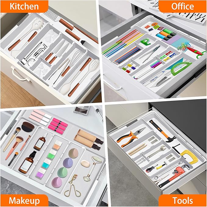 Spaclear Large Utensil Drawer Organizer Expandable Silverware Organizer for Kitchen Drawer Adjustable Cooking Utensil Holder Cutlery Flatware Tray
