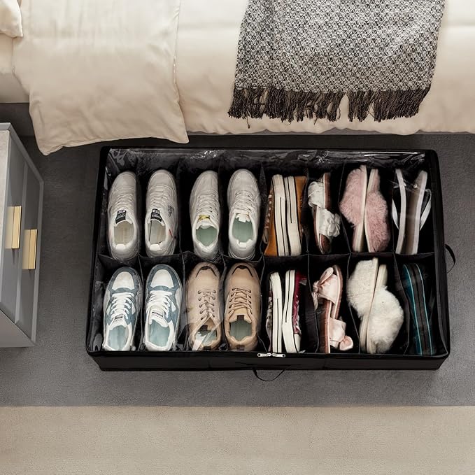 Under Bed Shoe Storage Organizer 2 Pack(16 Shoes Cells+4 Boots Cells)