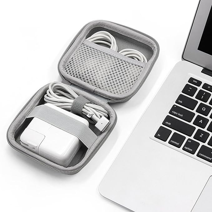 Small Travel Carrying Storage Case, 4.4"x4.4" Charger Organizer, Pouch compatible with MacBook Power Adapter, Laptop Accessories Cables, Cords, USB Drives, Earphones