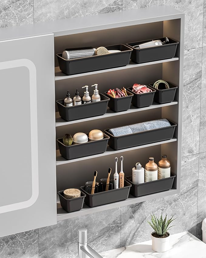 13 Pack Plastic Drawer Organizers Set, Black