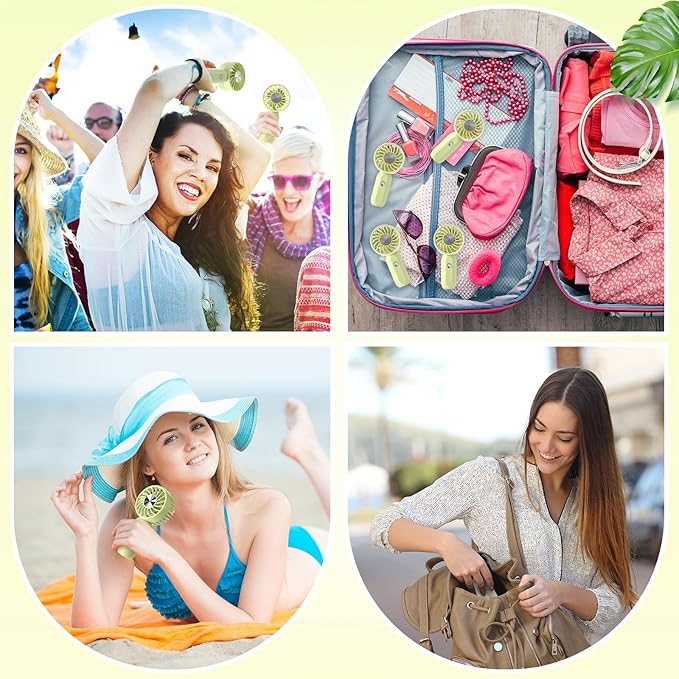 Rossesay 12 Pack Mini Portable Handheld Fan Bulk for Travel 3 Speeds, Rechargeable USB Battery Operated, Small Personal Eyelash Fans for Women Outdoor(Green,Cute Style)