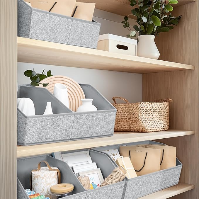 Homsorout Closet Organizers and Storage Bins - 6 Pack Collapsible Divided Trapezoidal Cube Storage Bins Baskets with Orange Handle for Organizing Clothes Blankets, Toys, Books, Towels(Ant Gray)