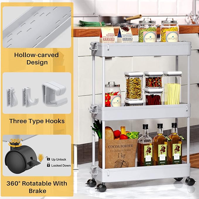 Slim Rolling Storage Cart, Gray