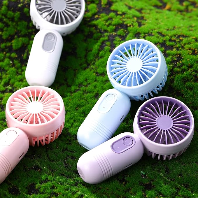 Rossesay 6 Pcs Mini Portable Fan Bulk Cute Handheld Lightweight Small Little Personal Hand Eyelash Fan 3 Speeds USB Rechargeable for Women Men Indoor Outdoor Makeup Travel (Blue,Pink,Purple)