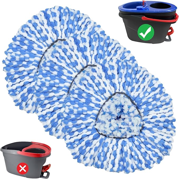 Spin Mop Replace Head, Mop Handle and Base Compatible with Ocedar RinseClean 2-Tank System, 3 Mop Replacement Head, 4-Section Sturdy Iron 30-58in Mop Handle and 1 Triangle Mop Head Cover Combo Set