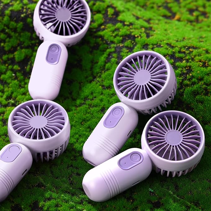 Rossesay 6 Pcs Mini Portable Fan Bulk Cute Handheld Lightweight Small Little Personal Hand Eyelash Fan 3 Speeds USB Rechargeable for Women Men Indoor Outdoor Makeup Travel (Purple)