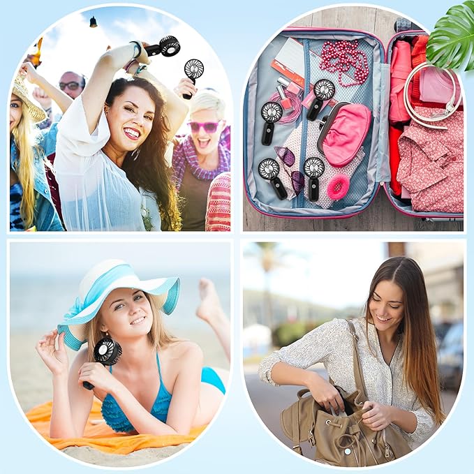 Rossesay 12 Pack Mini Portable Handheld Fan Bulk for Travel 3 Speeds, Rechargeable USB Battery Operated, Small Personal Eyelash Fans for Women Outdoor(Black,Cute Style)