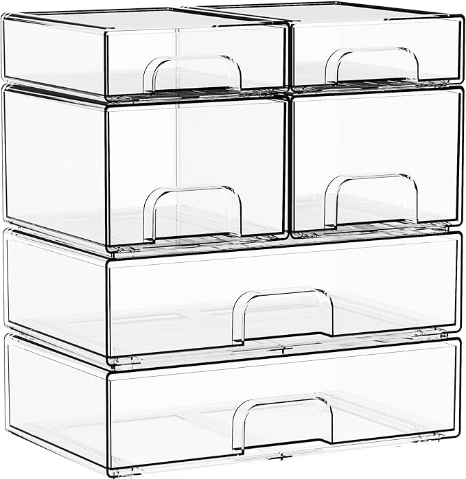 Clear Stackable Storage Drawers, Set of 6, Acrylic Drawers