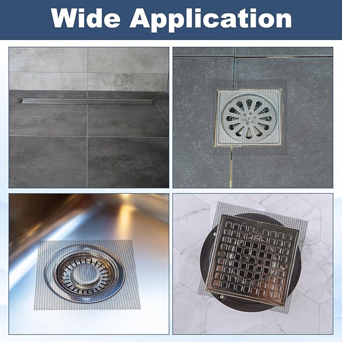 uxcell 2Pcs Disposable Shower Drain Cover Hair Catcher, 2.76in x 16.4ft Self Adhesive Mesh Hair Stopper with Removal Tool for Bathroom Kitchen Linear