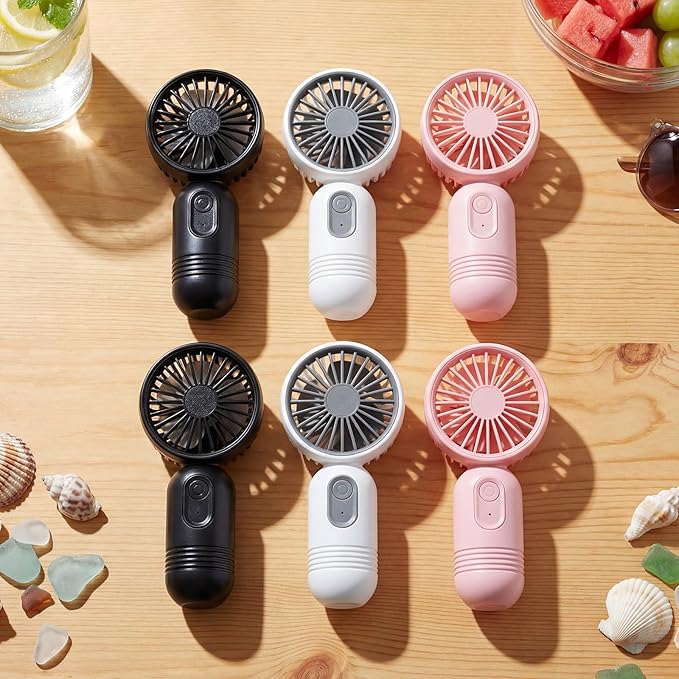Rossesay 6 Pcs Mini Portable Fan Bulk Cute Handheld Lightweight Small Little Personal Hand Eyelash Fan 3 Speeds USB Rechargeable for Women Men Indoor Outdoor Makeup Travel (Black,Pink,White)