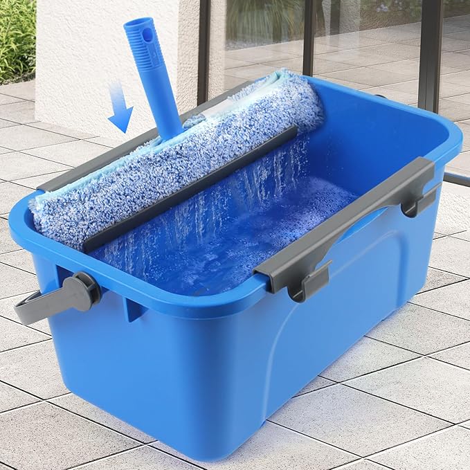 Window Cleaning Kit with Bucket 3 Gallon, 14" Window Squeegee and 15" Scrubber with 61" Long Handle