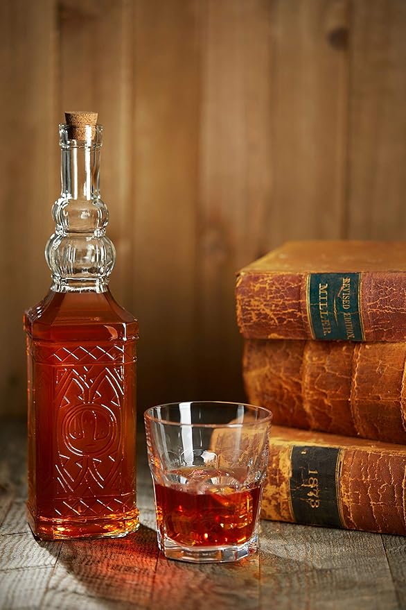 BULK PARADISE Large Clear Decorative Glass Bottle with Spout and Cork, 32oz, 1 Bottle - Design: COGNAC (3in X 11.9in)