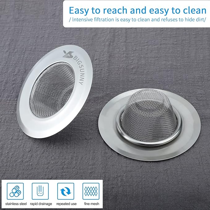 BIGSUNNY Stainless Steel Sink Strainer Set of 2 (4.5 inch) - Kitchen Drain